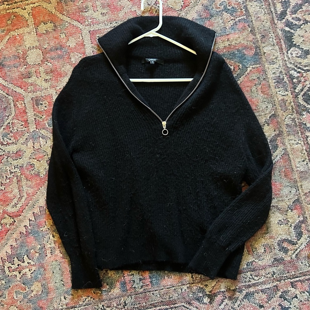 Quince Cashmere Black Quarter-Zip Sweater